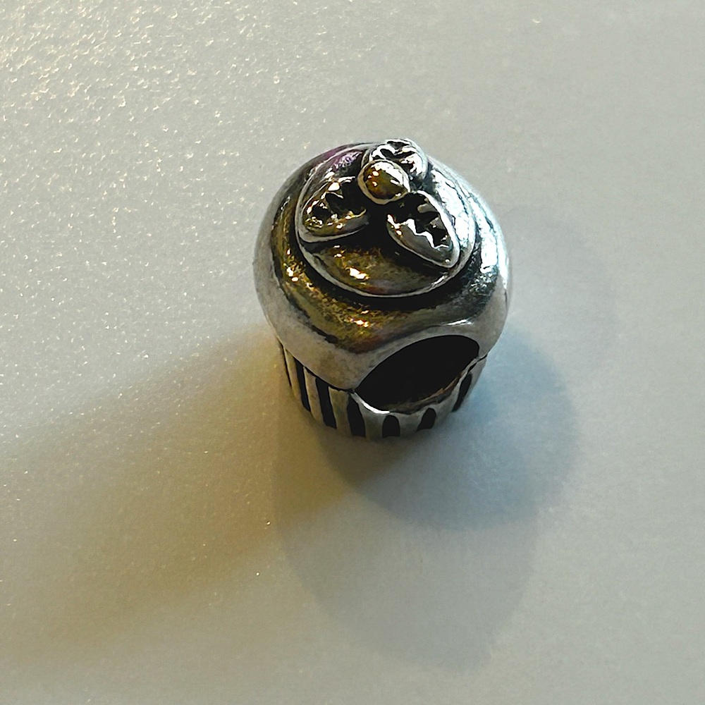 Retired Pandora Sterling Silver and 14K Gold Cupcake Charm